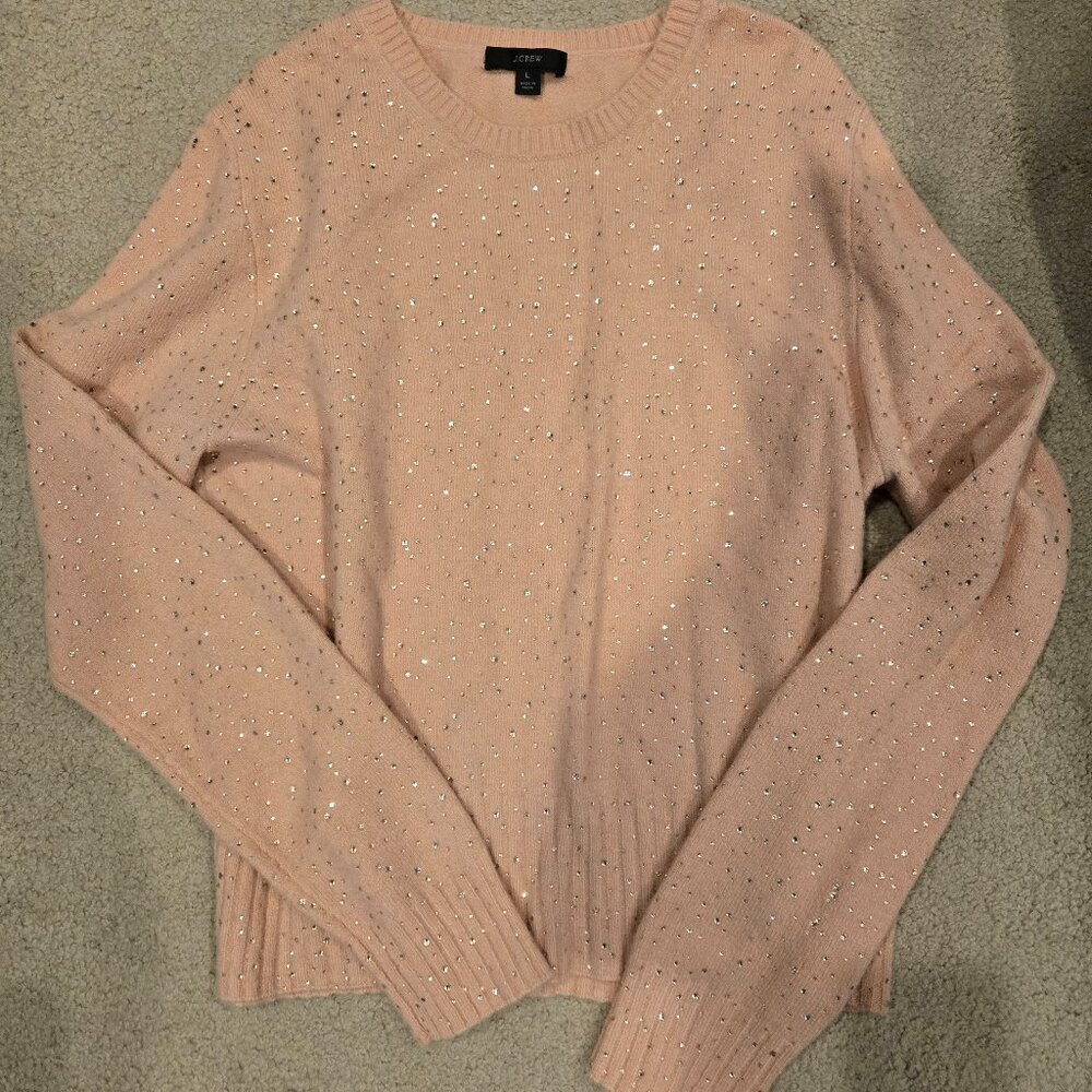 J Crew Peach Studded Embellished Sweater L